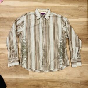 Authentic Jimi Hendrix experience Beige and Brown Striped Men's Shirt